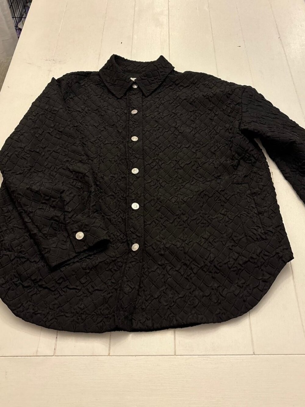 Grey Lab Los Angeles Black Textured Shacket Large Button Front Oversized Shirt